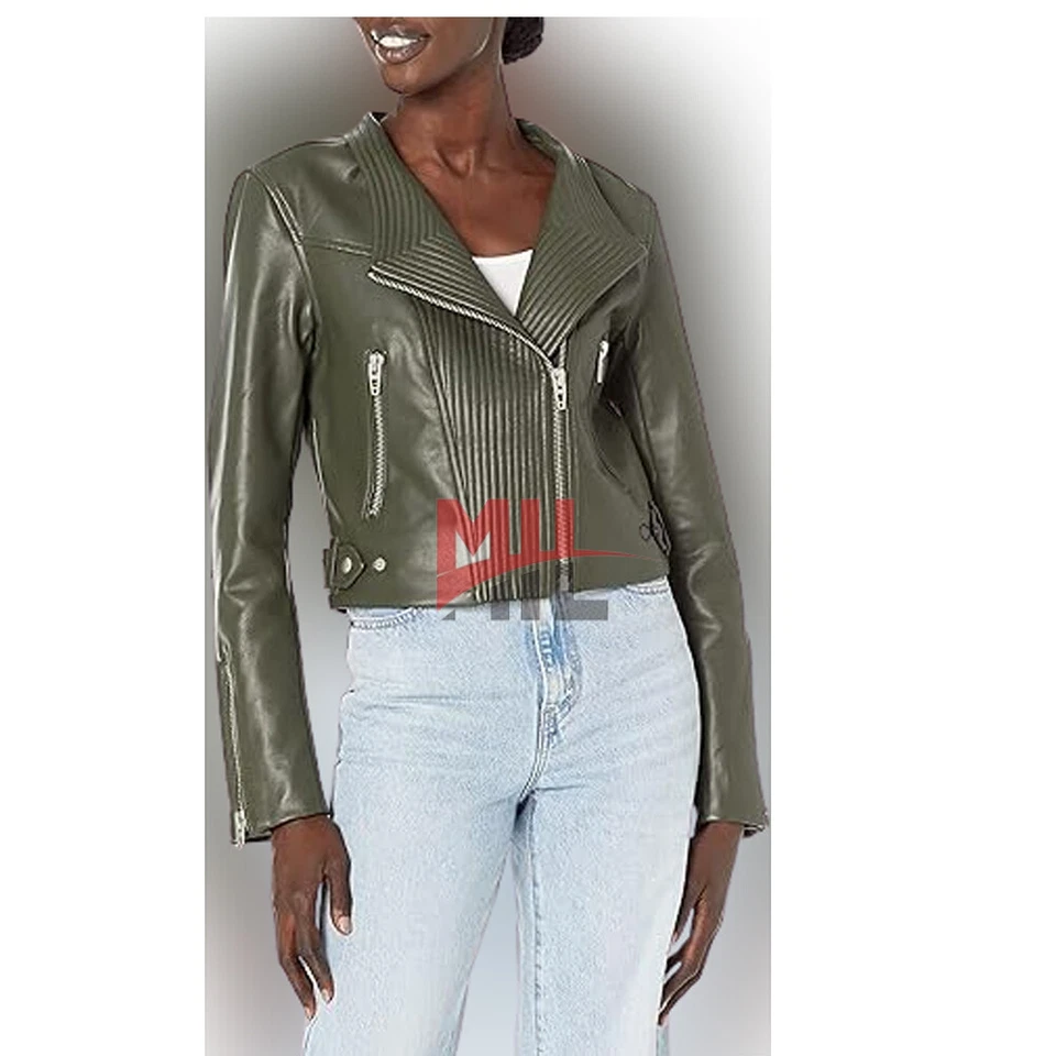 Abrigo de cuero puro de piel de cordero genuino gris hecho a mano para mujer, cómodo y elegante Foto 1 de 4