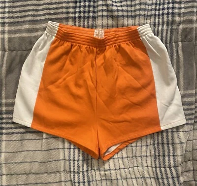 Pantalones Cortos de Gimnasio Vintage Años 70 Regal Para Mujer Cintura Alta Naranja y Blanco Talla XL Deadstock Foto 1 de 4