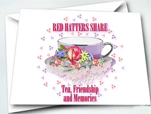 24 NOTE CARDS W/ ENVELOPES RED HATTERS SHARE TEA & MORE FOR LADIES OF SOCIETY - Picture 1 of 1