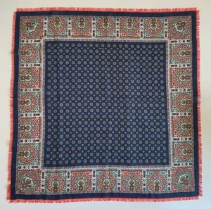 NORDSTROM Navy Red Luxury Print WOOL SCARF 30” x 31” Square Made in ITALY - Picture 1 of 6