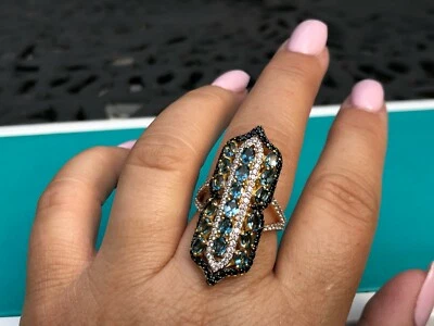 Victoria Wieck Gold Vermeil London Blue Topaz, Black Spinel & White Zircon Ring - Image 1 of 4