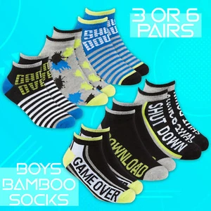 6 Pairs Kids Boys Bamboo Socks Trainer Liner Game Size 6-8.5 9-12 12.5-3.5 12-3 - Picture 1 of 14