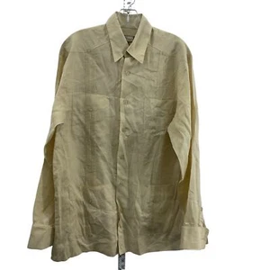 Boho Men's Cream Linen Long Sleeve Cubavera Button Dress Shirt, Size S, Preowned - Picture 1 of 5