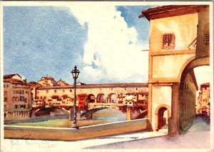 Puente Viejo Florencia Florencia Italia Postal artista firmado UNP - Imagen 1 de 2