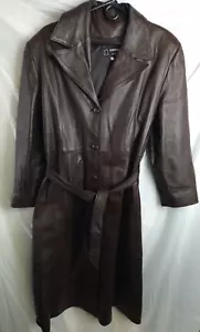 Vintage Damen Größe 46-L weicher brauner Leder Trenchcoat mit Gürtel ITALY Style Class - Bild 1 von 9