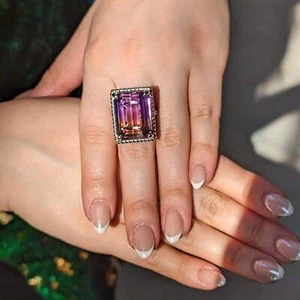 32ct Ametrine & Diamond Cocktail Ring set in 14k White Gold - Picture 1 of 24