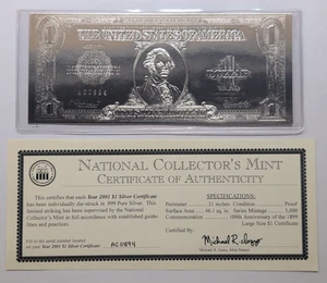 National Collector's Mint 2001  $1 Silver Certificate in .999 pure  Silver - Picture 1 of 4