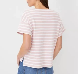 Neu mit Etikett Ann Taylor Weekend gestreiftes Stricktop mit Rundhalsausschnitt Größe XL pink 100 % Baumwolle - Bild 1 von 7