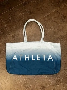 Athleta Beach Bag Gym Bag Tote Bag Blue Ombre White Canvas Shopping Bag - Picture 1 of 1
