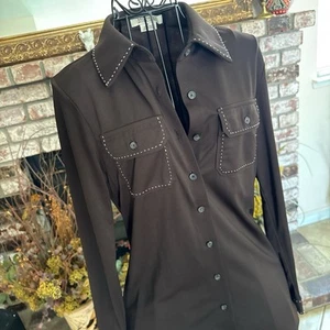 Michael Kors Button Up Cross Stitched Knee Length Long Sleeve Dress Sz 6 - Picture 1 of 7