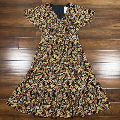 Vestido midi Madewell para mujer talla 8 flor jardín manga dobladillo con volantes Foto 1 de 4