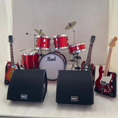 1/12 Scale Miniature Drum Pearl Style Red + 3 Guitars & Amp Monitor Diorama GIFT - Image 1 of 4