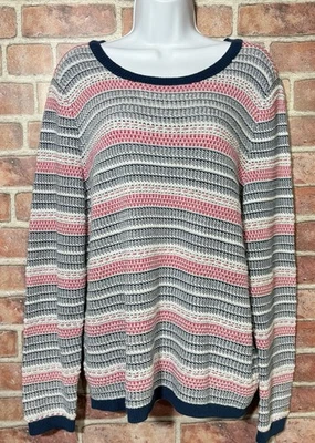 NUEVO ~ Suéter Tommy Hilfiger Cuello Redondo Rojo Blanco Azul Plata Talla XL Preppy Foto 1 de 4